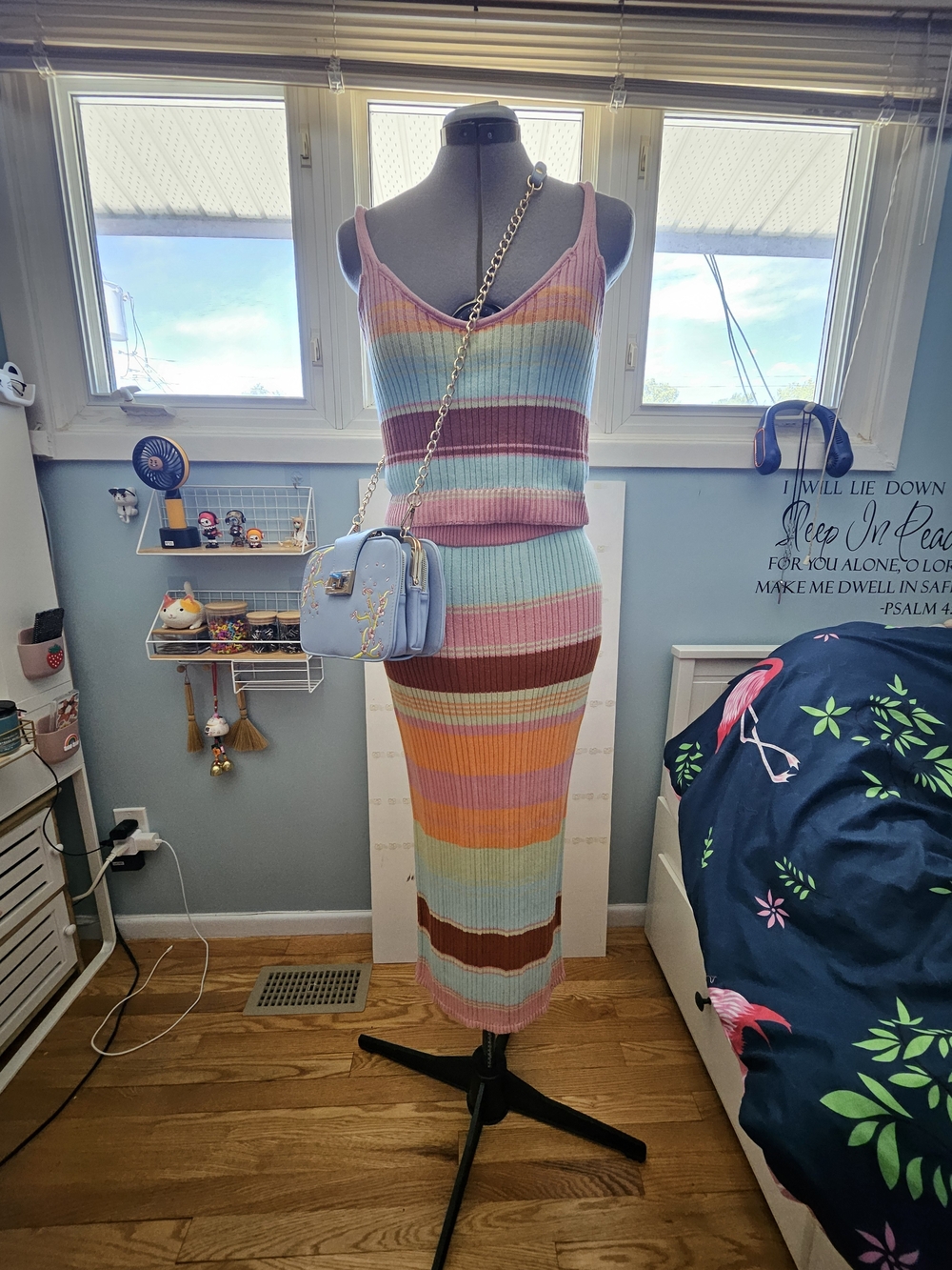 Pastel Rainbow Stripe Two-piece Top And Long Skirt